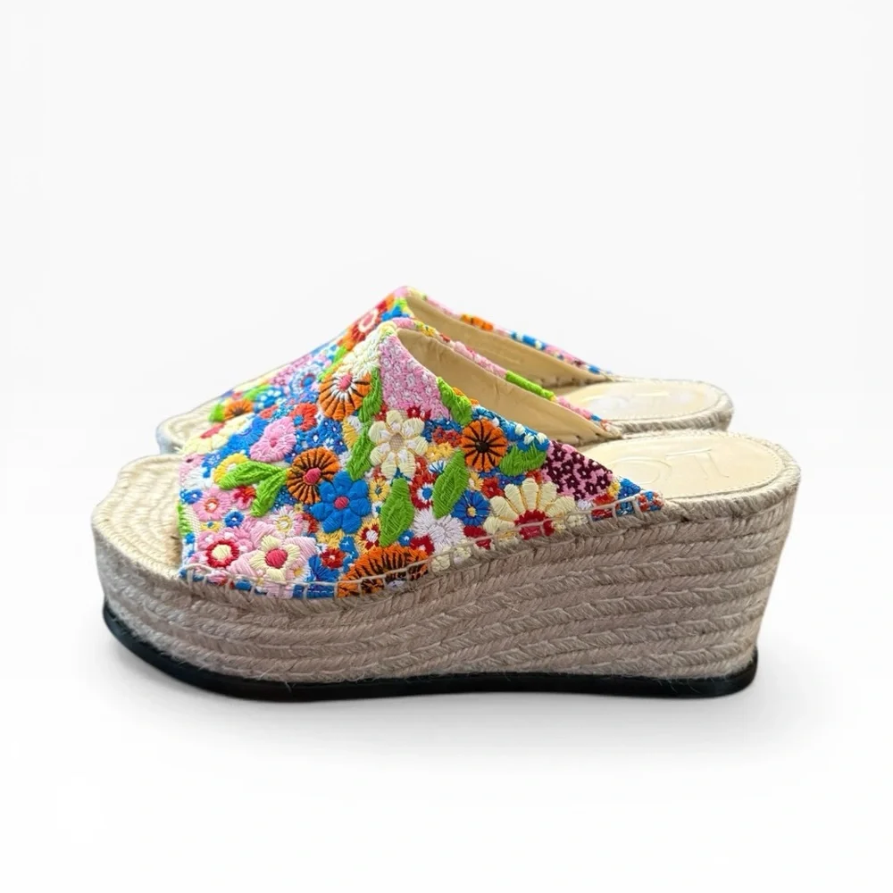 Loewe x Paula's Ibiza Petal Embroidered Canvas Platform Espadrille Mules EU 37